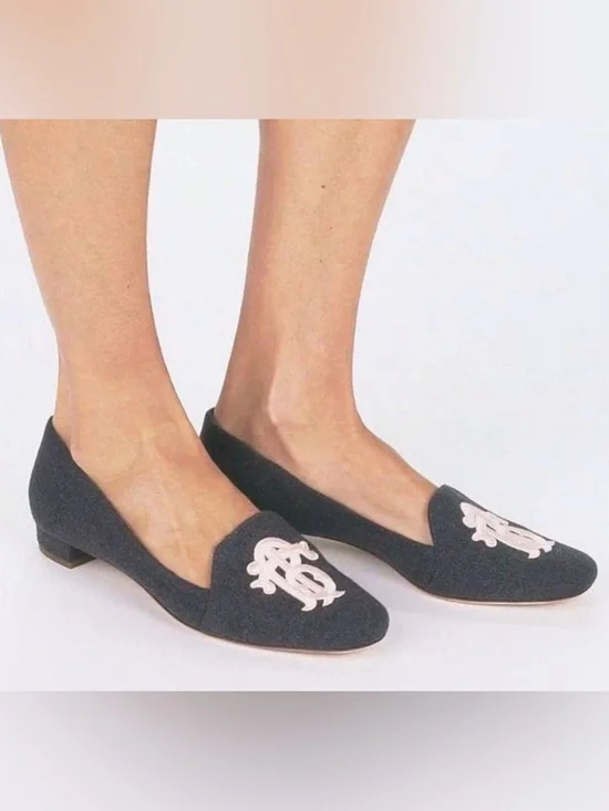 Tory Burch Antonia Smoking Loafer Wool Felt Gray Size 8.5 - Picture 2 of 11